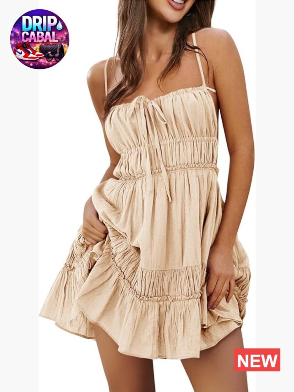 Spaghetti Strap Mini Dress Backless Self Tie Ruffle Beach Sundress
